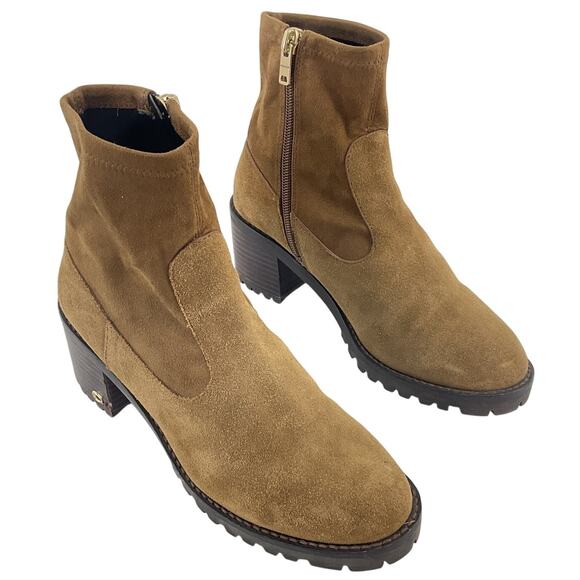 Coach Brown Suede Lug Sole Heeled Sock Booties Boots Women's Size 6 Preowned - Picture 1 of 8